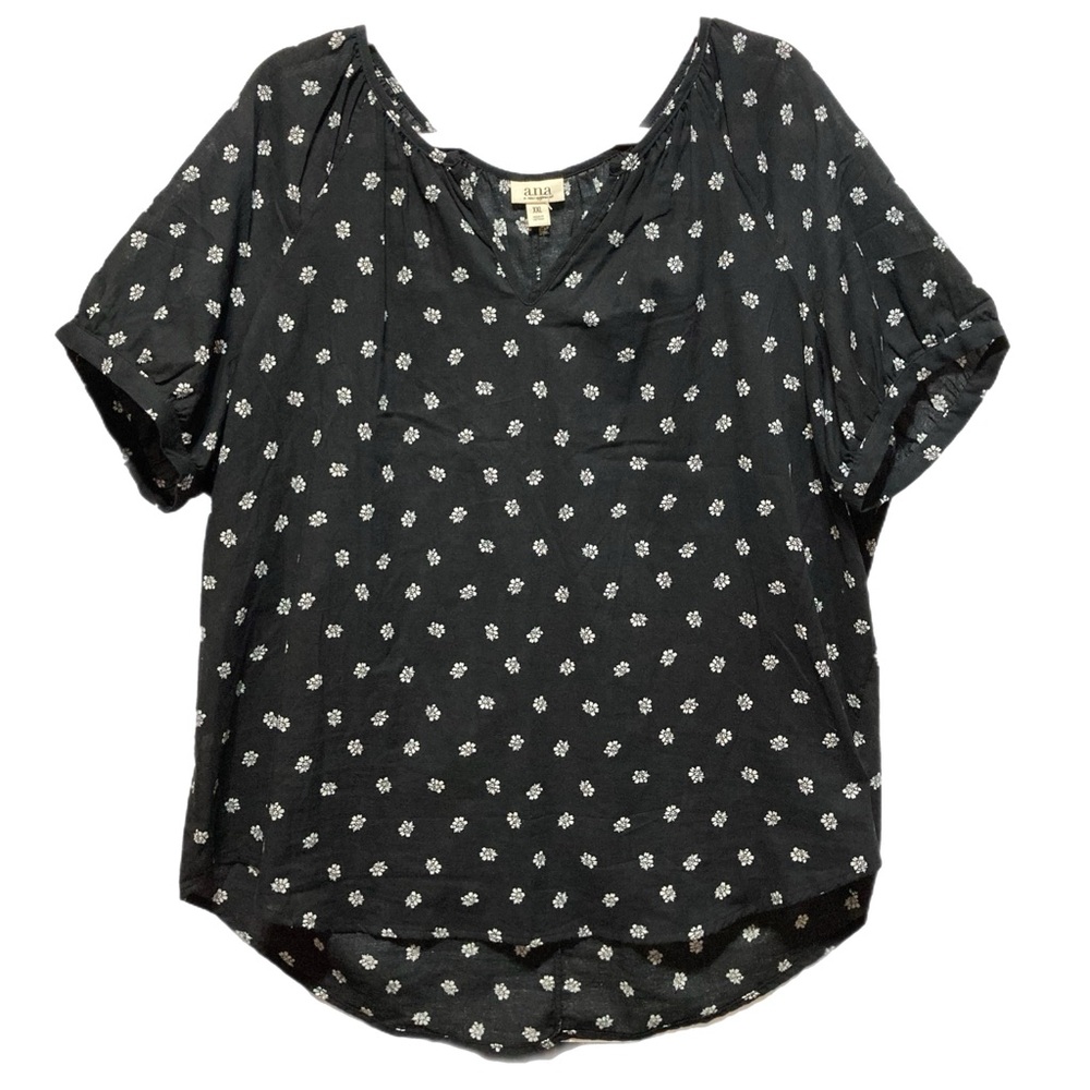 ANA a.n.a. XXL Pullover lightweight B&W blouse 100% cotton NWOT 13006